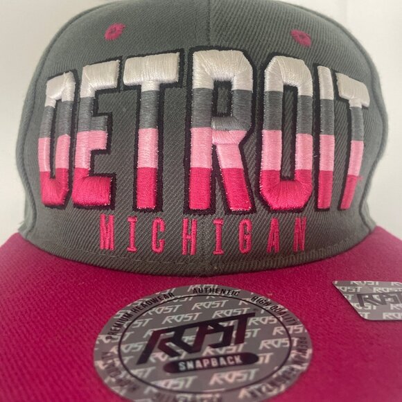 Detroit Michigan SnapBack RDST Hat Pink Gray Embroidered - Picture 2 of 8